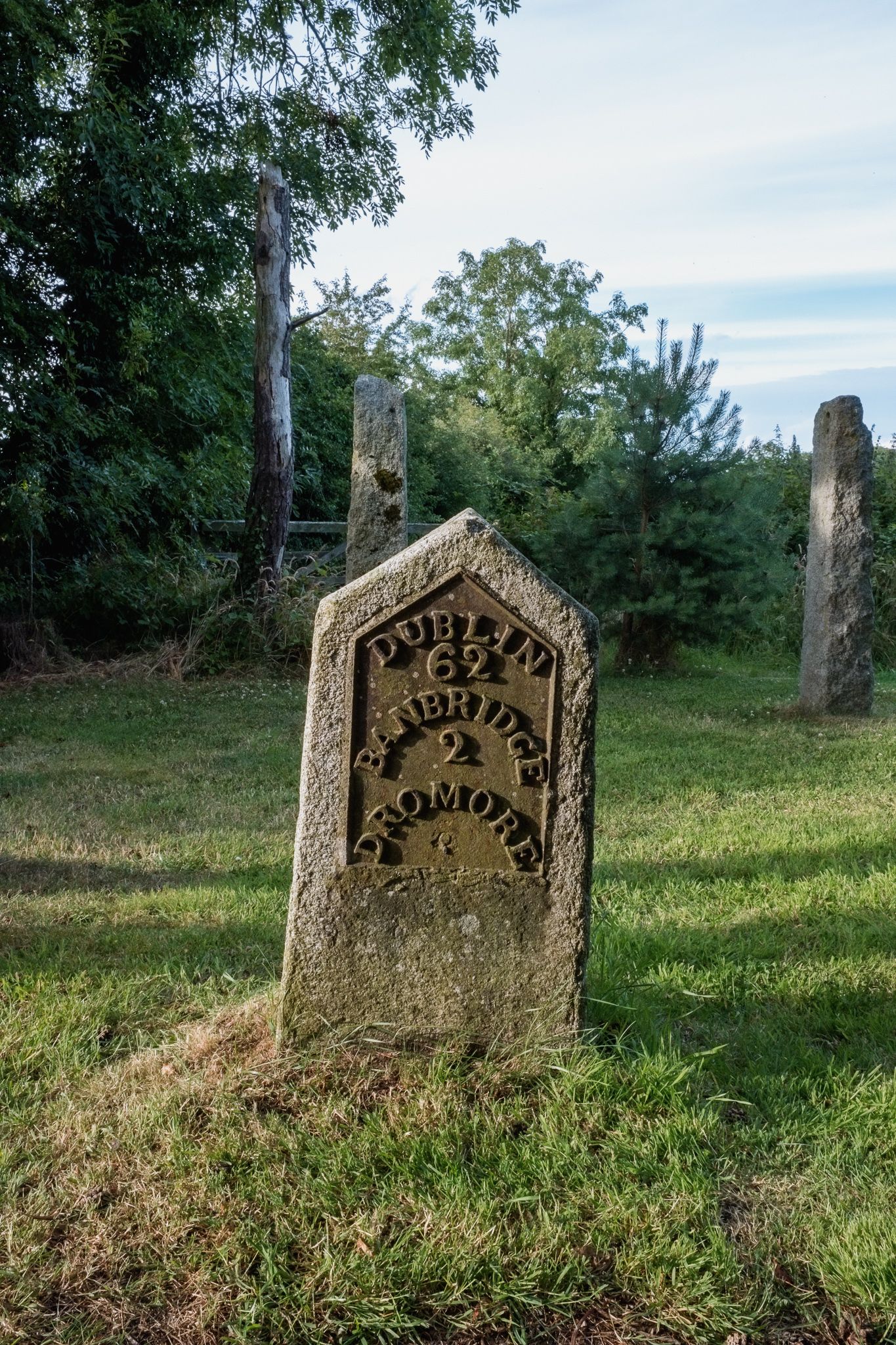 An old milestone from the Banbridge to Dublin Road.